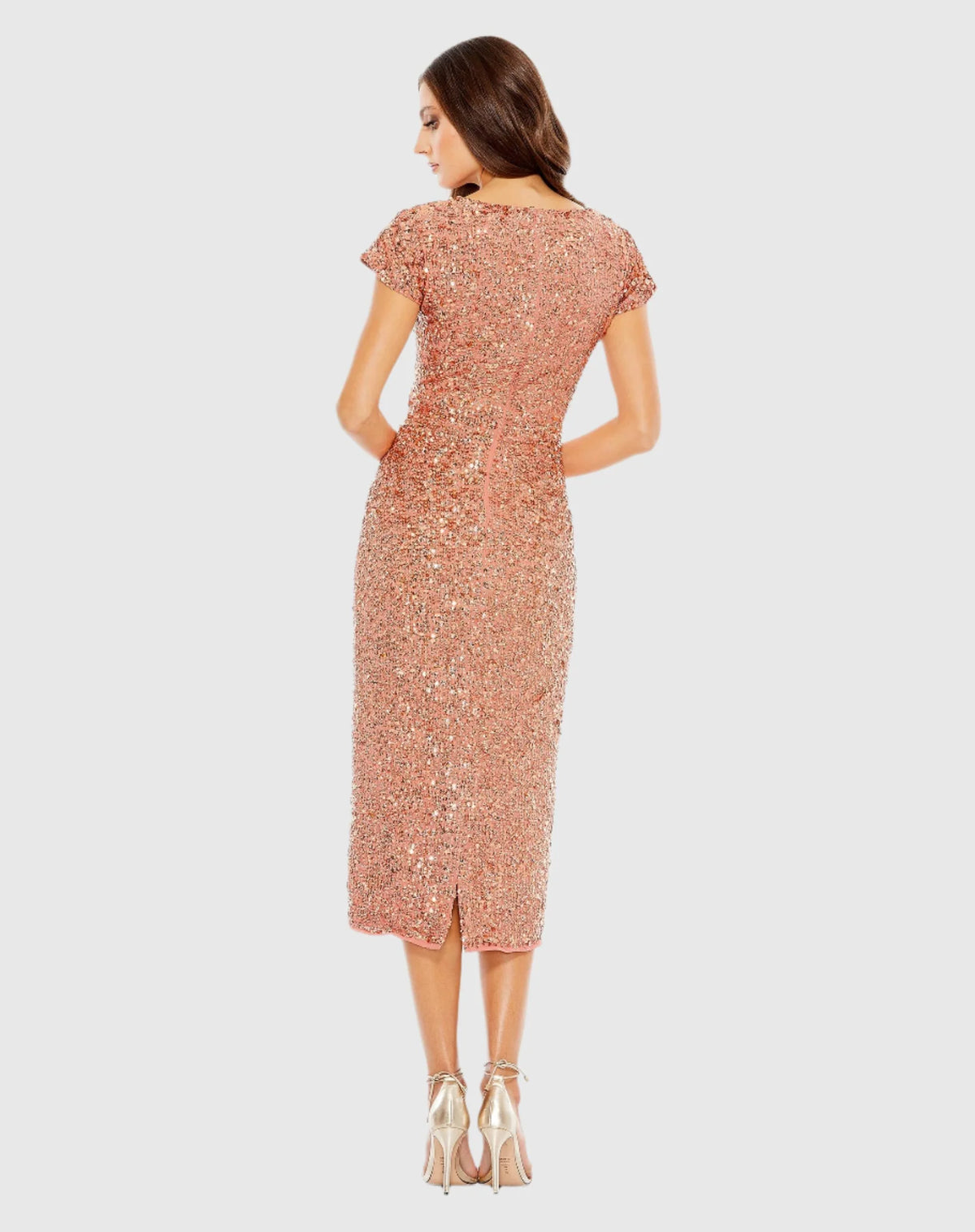 Sequin Short Sleeve Midi Dress - Platinum