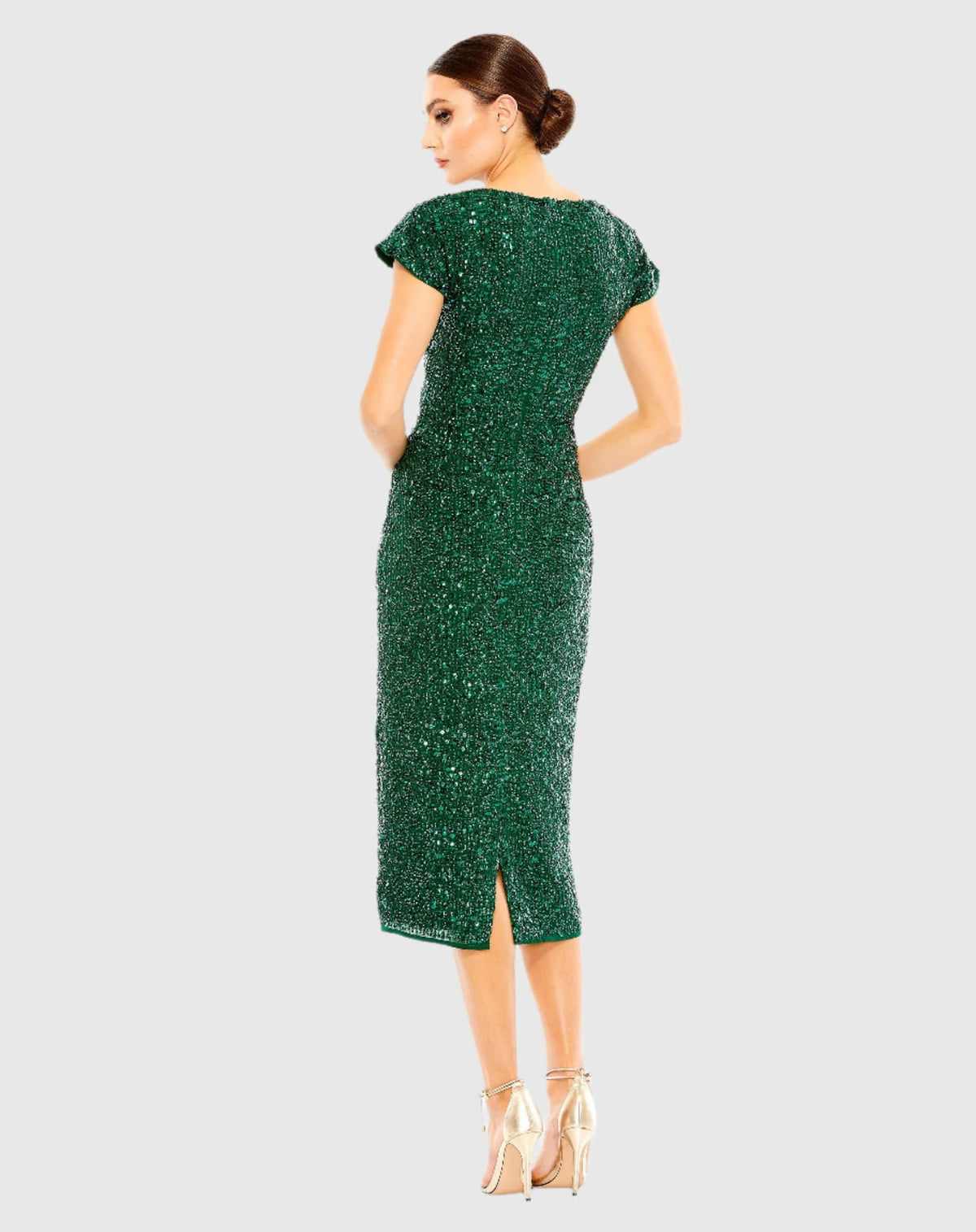 Sequin Short Sleeve Midi Dress - Platinum