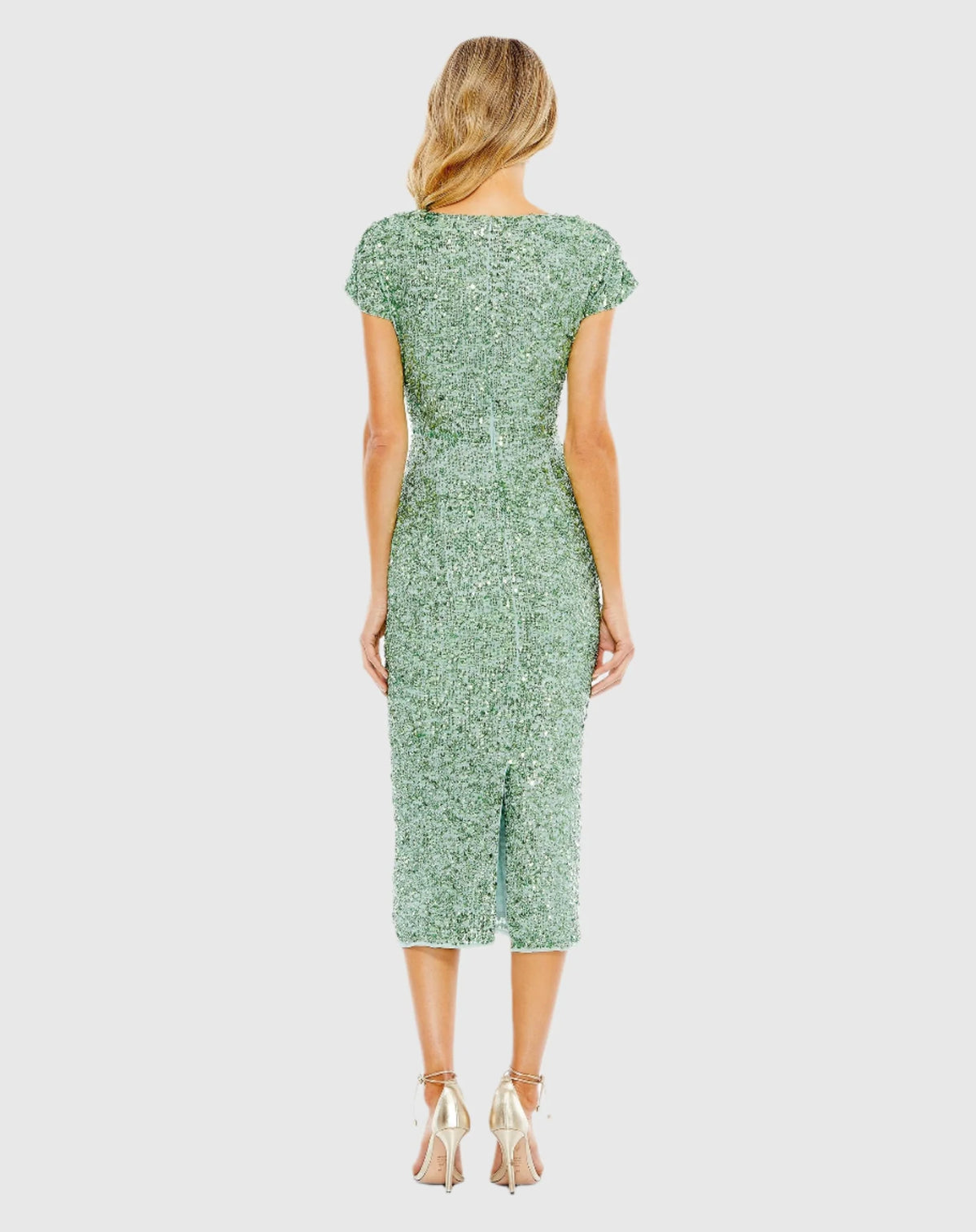 Sequin Short Sleeve Midi Dress - Platinum