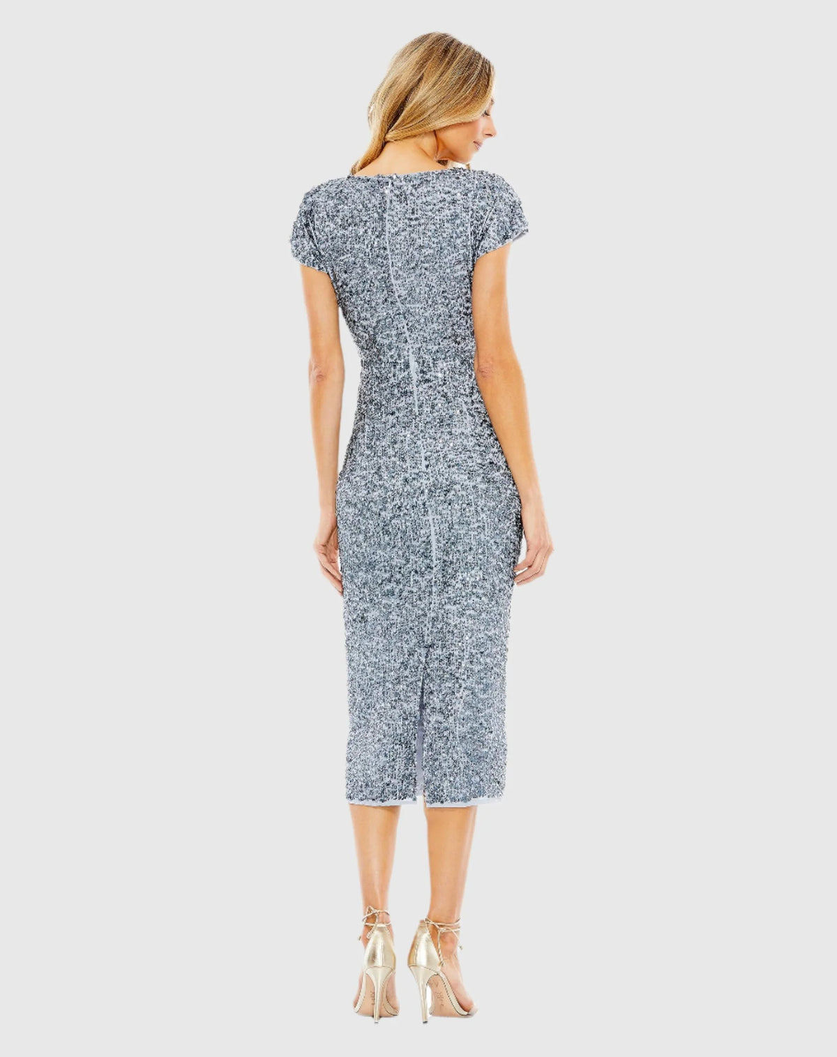 Sequin Short Sleeve Midi Dress - Platinum