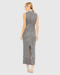 High neck crystal embellished midi gown - Peach