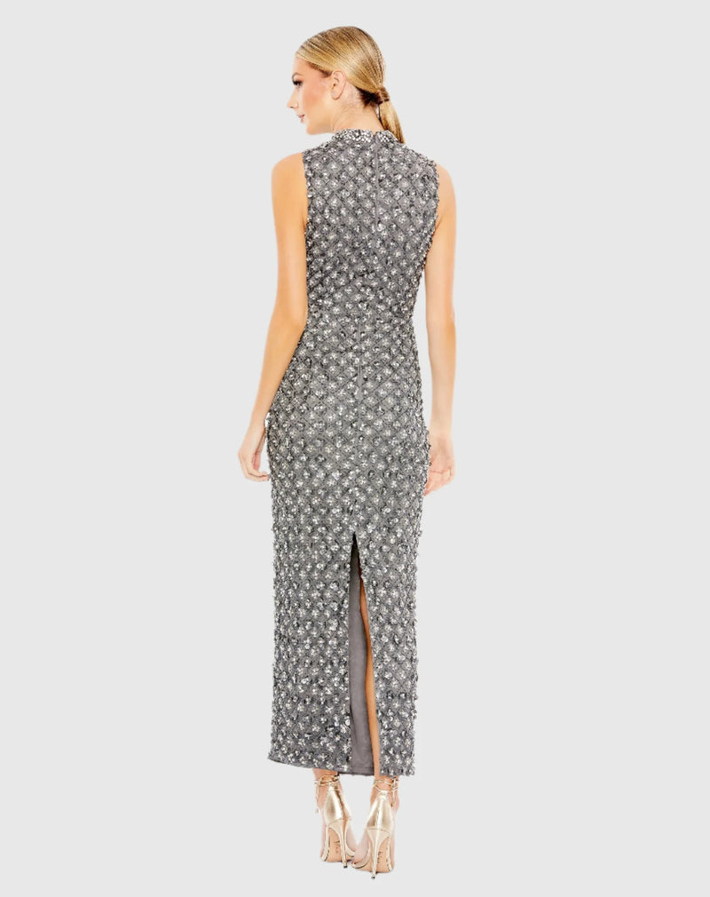 High neck crystal embellished midi gown - Peach