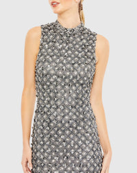 High neck crystal embellished midi gown - Peach