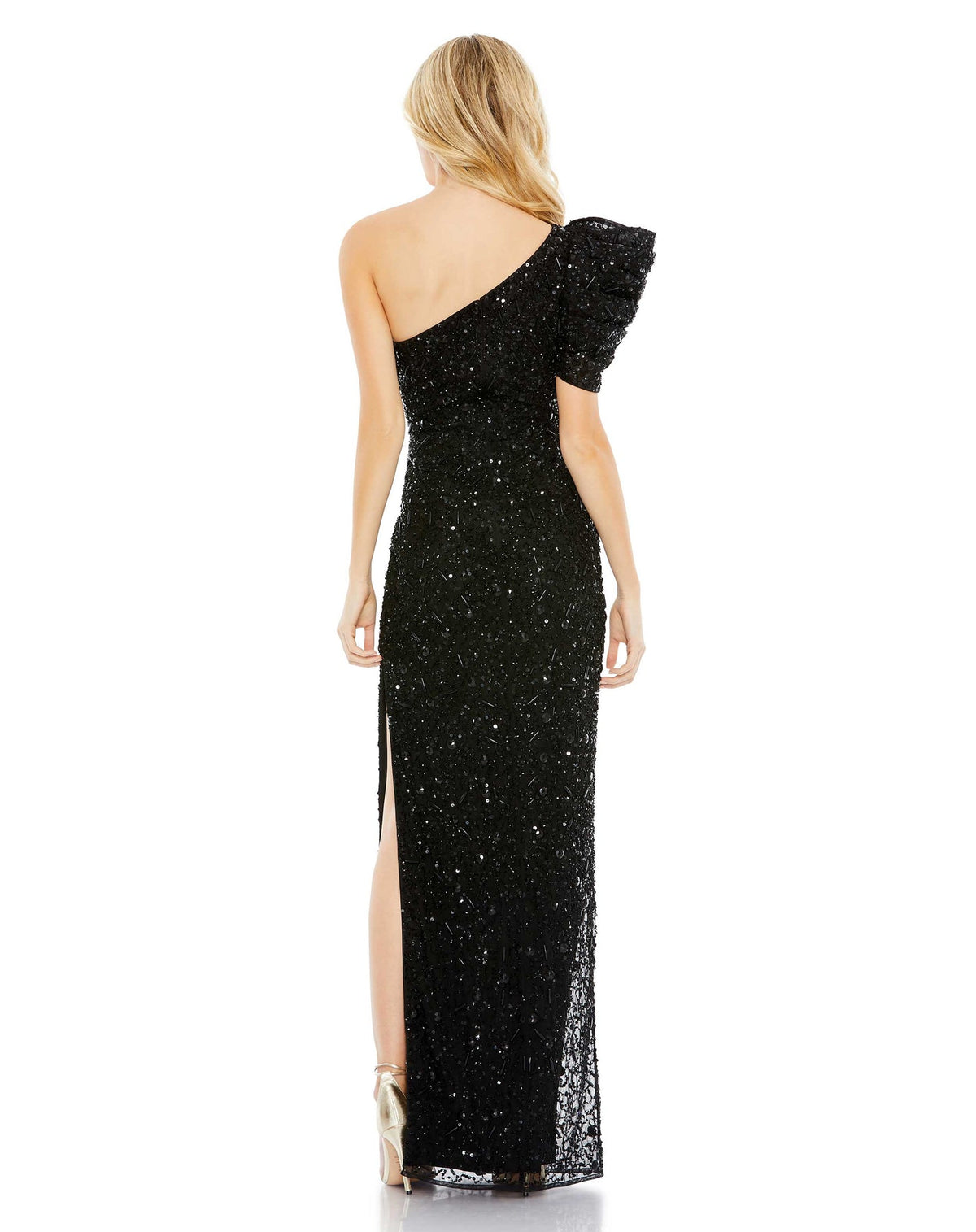 Asymmetric Puff Shoulder Gown - black, abyss by abby, portia & scarlett, mac duggal