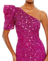Asymmetric Puff Shoulder Gown - Hot Pink, abyss by abby, portia & scarlett, mac duggal close up