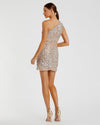 Black One Shoulder Sheer Hand Beaded Mini Dress - Nude