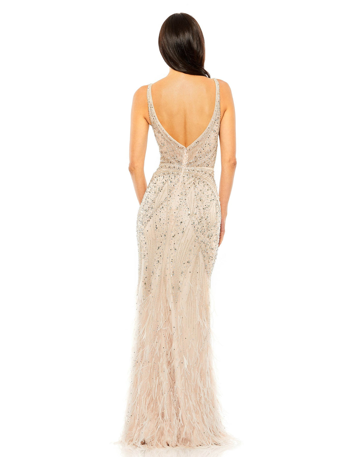 Feather detail, crystal embellished Old Hollywood Glamour Gown - Blush