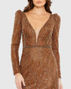 Embellished Long Sleeve Plunge Trumpet Gown - Black