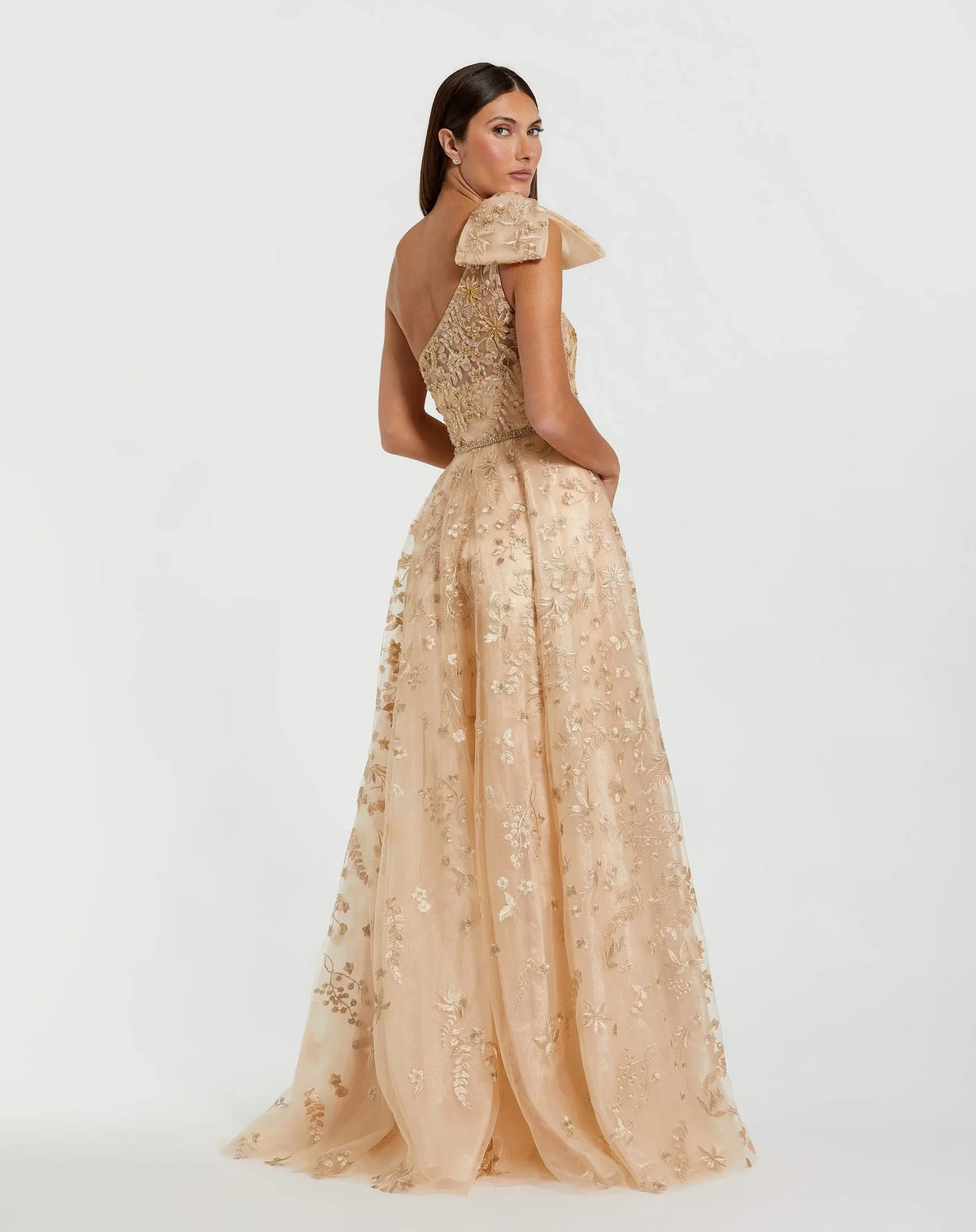 Mac Duggal Wedding Guest Ruffled evening gown #11177 Champagne