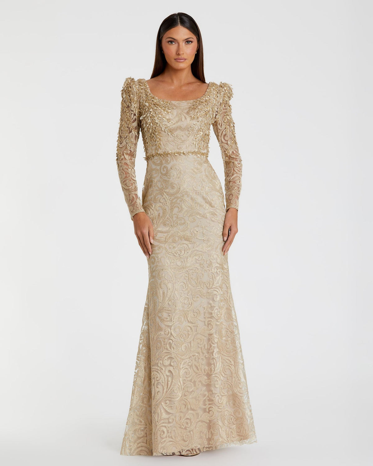 Mac Duggal Blue Embroidered Lace Applique Shoulder Detail Trumpet Gown #11187 Light Gold | 10% Off Your First Order | Shaide - Shop Women's Evening Dresses Online Shaide Boutique Mac Duggal Blue Embroidered Lace Applique Shoulder Detail Trumpet Gown #11187 Light Gold | 10% Off Your First Order | Shaide - Shop Women's Evening Dresses Online Shaide Boutique