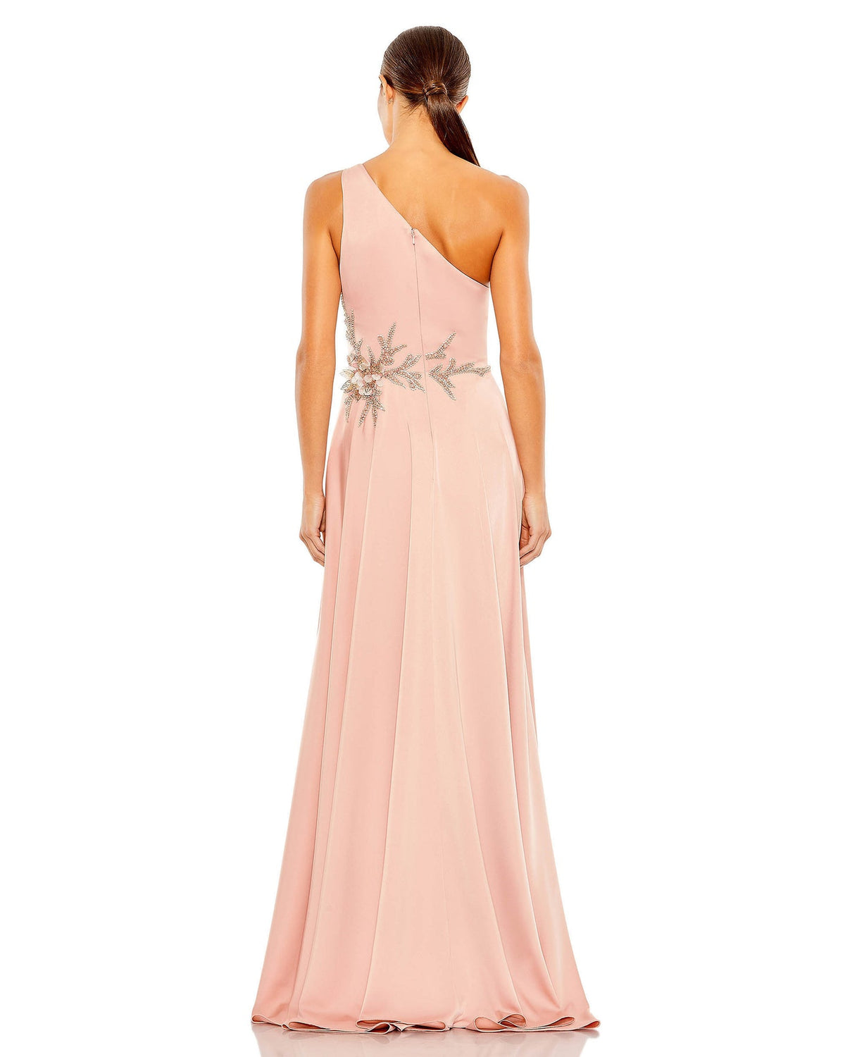 Asymmetric one shoulder embellished gown - Sage