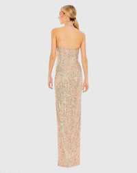 Gold Sequined Halter Strap Low Side Knot Gown - Back