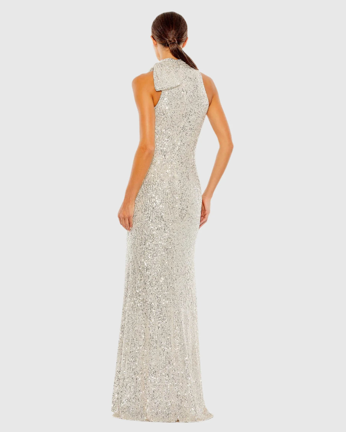 Sequin tie neck column sleeveless gown - Silver