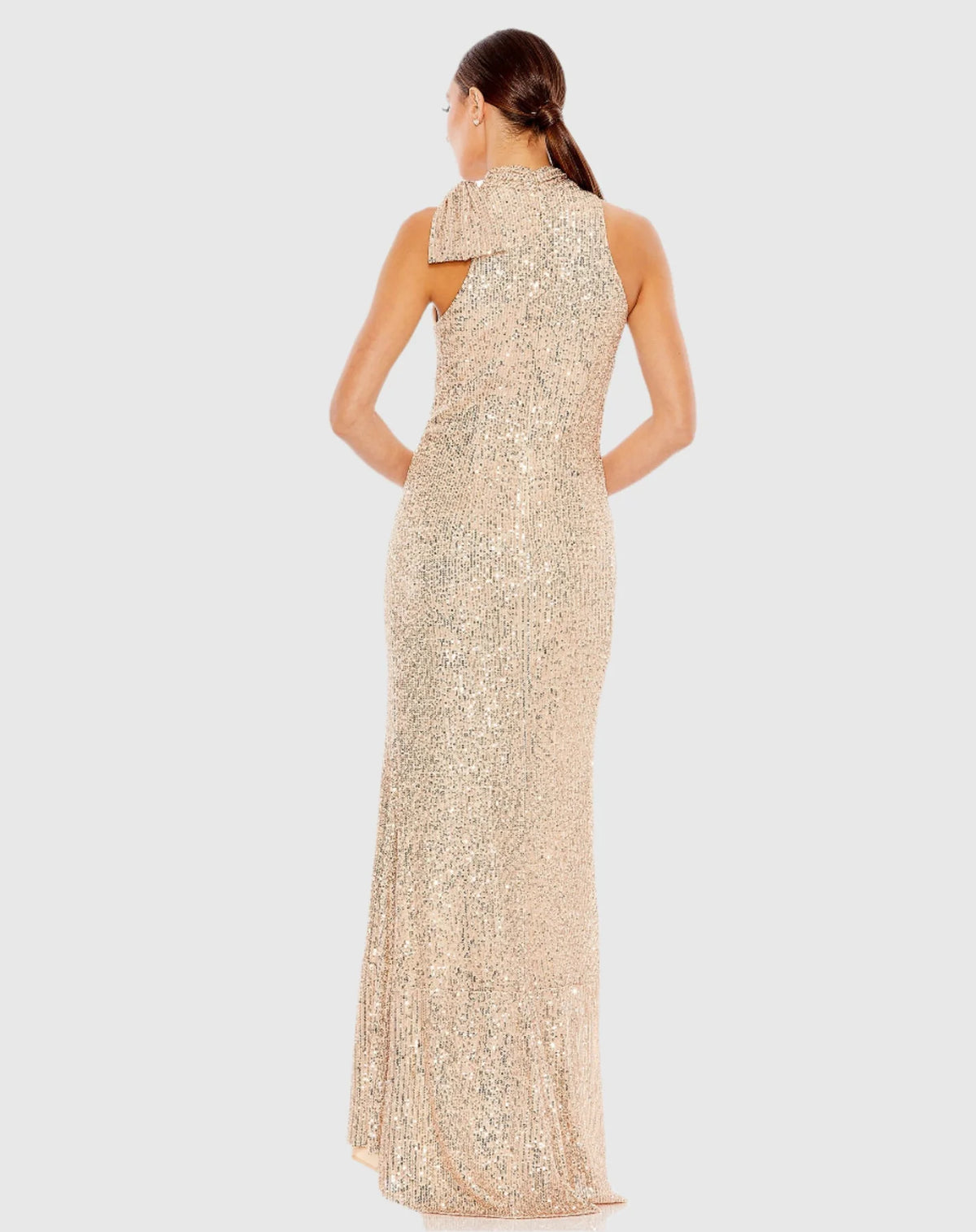 Sequin tie neck column sleeveless gown - Silver