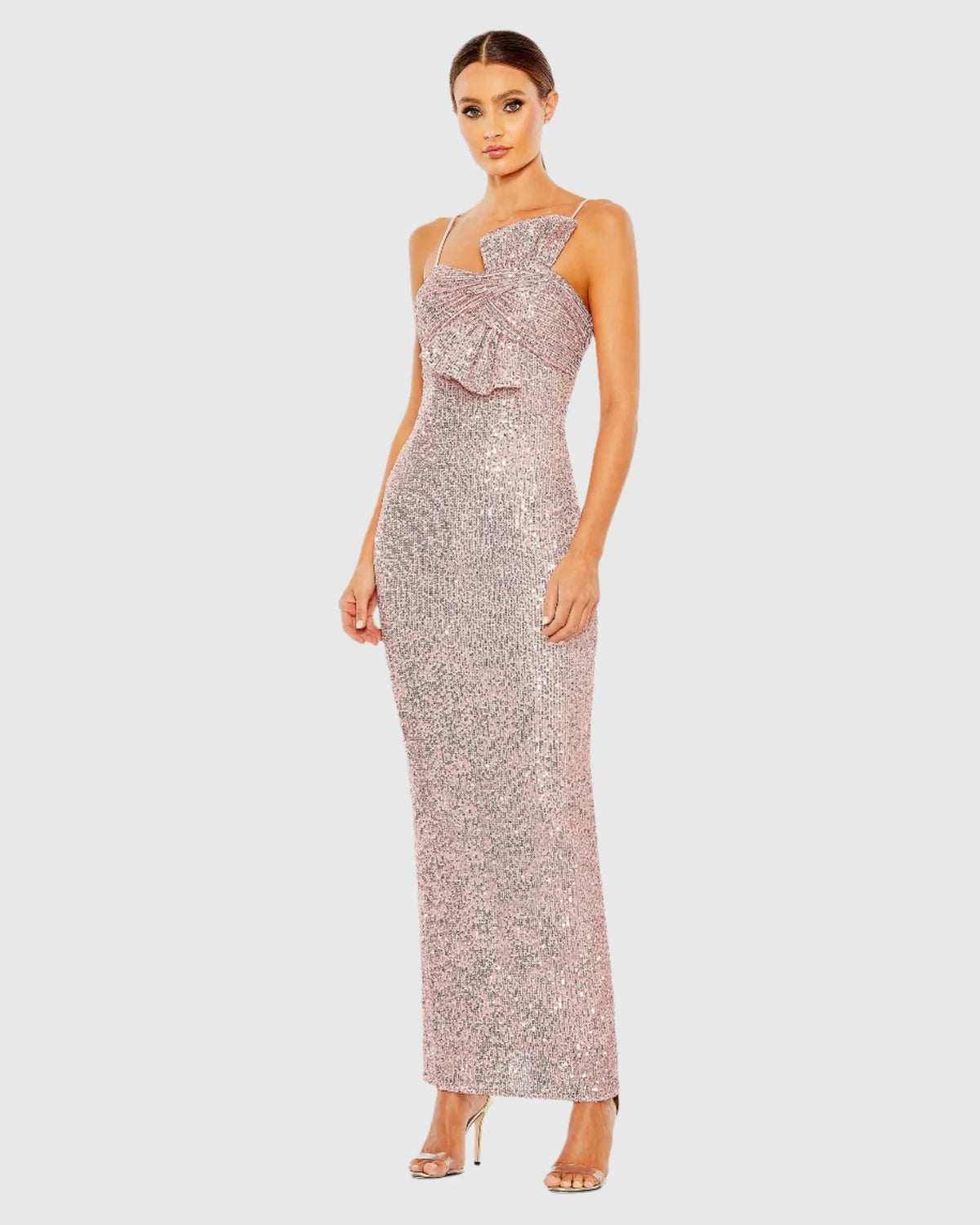 Mac Duggal, Sequin bow detail column gown, Pink #11284