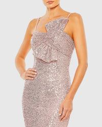Sequin bow detail column gown - Pink