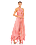 Style #11302 Designer: Mac Duggal PLEATED HALTER NECK ASYMMETRICAL HEM GOWN