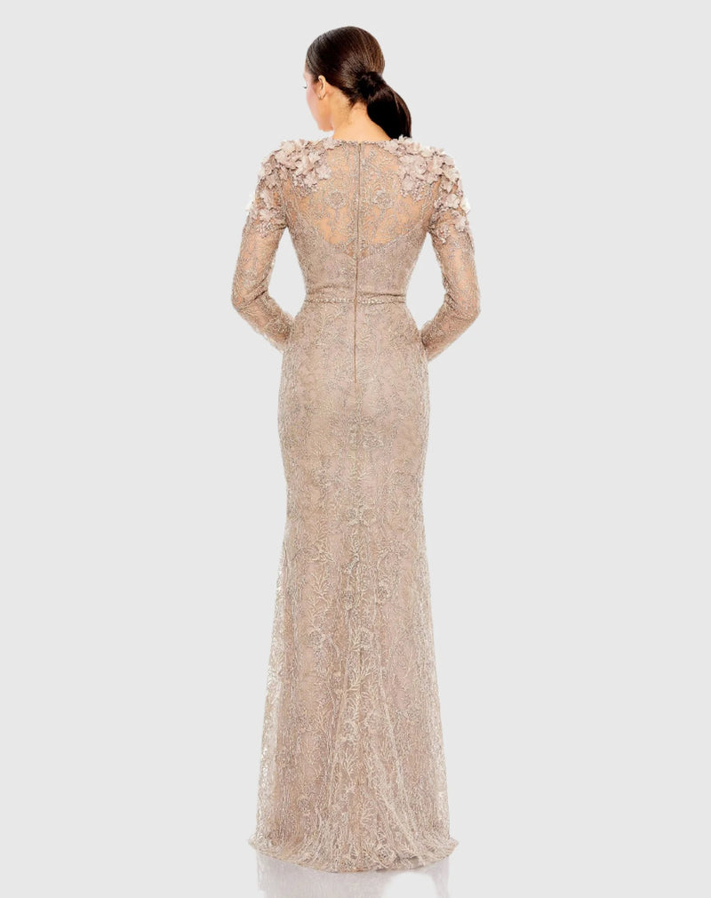 Embellished long sleeve dress - Taupe