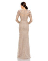 Mac Duggal Style #93618 Embellished shoulder detail long sleeve Dress - Taupe back view