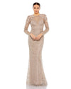 Mac Duggal Style #93618 Embellished shoulder detail long sleeve Dress - Taupe