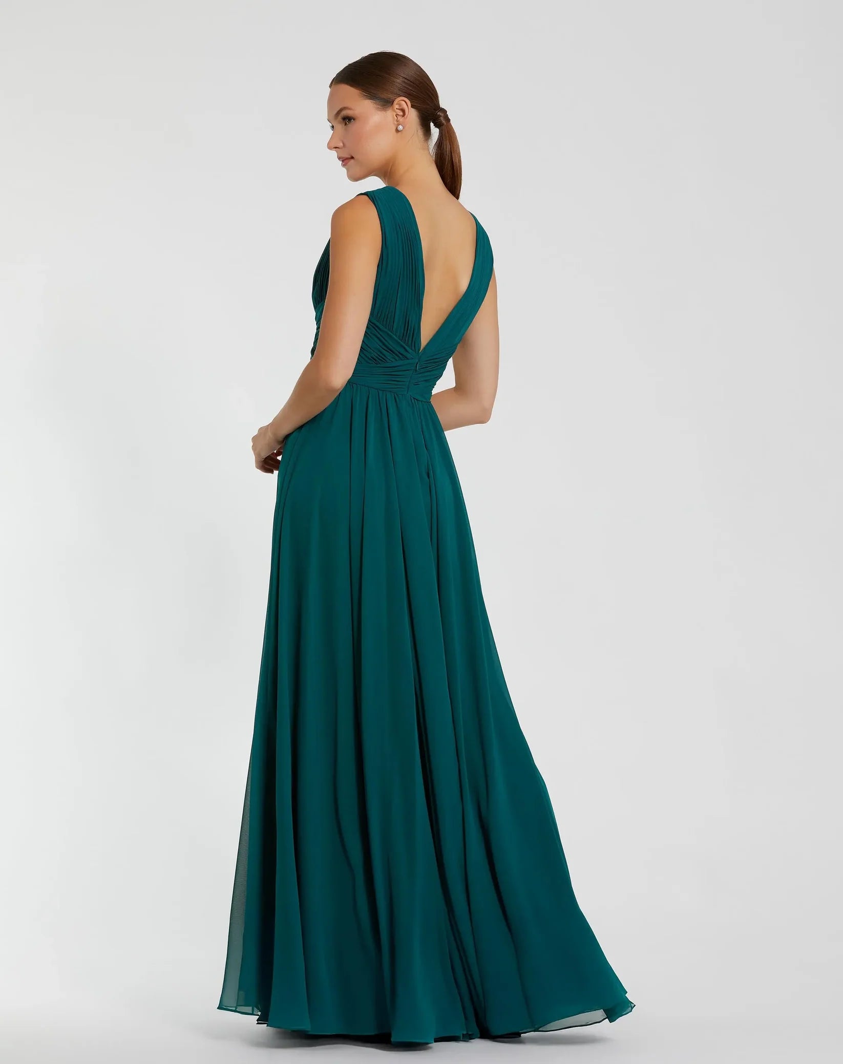 Mac Duggal Teal Sleeveless Ruched V Neck Chiffon Gown #11585