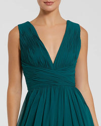 Mac Duggal Teal Sleeveless Ruched V Neck Chiffon Gown #11585