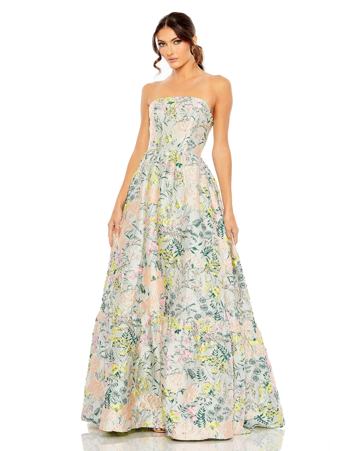 mac duggal, Floral strapless brocade A line gown - Pastel, Style #11604 