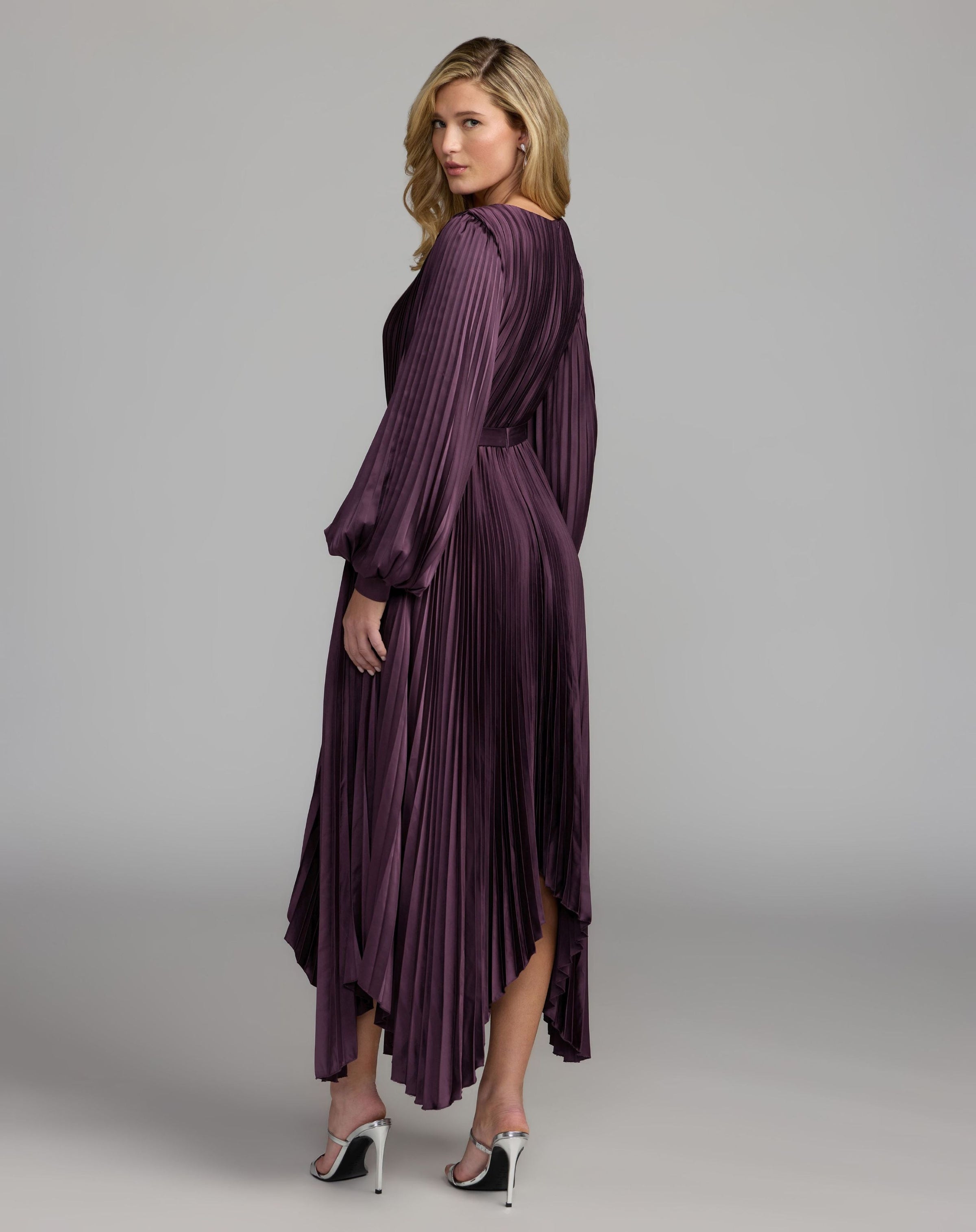 Mac Duggal #11638 plum charmeuse dress back view