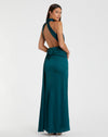 Open back high neck ruched gown - Sage