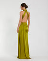 Open back high neck ruched gown - Sage
