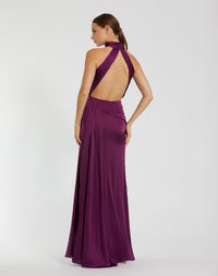 Open back high neck ruched gown - Sage