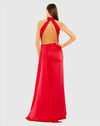 Open back high neck ruched gown - Sage