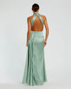 Open back high neck ruched gown - Sage