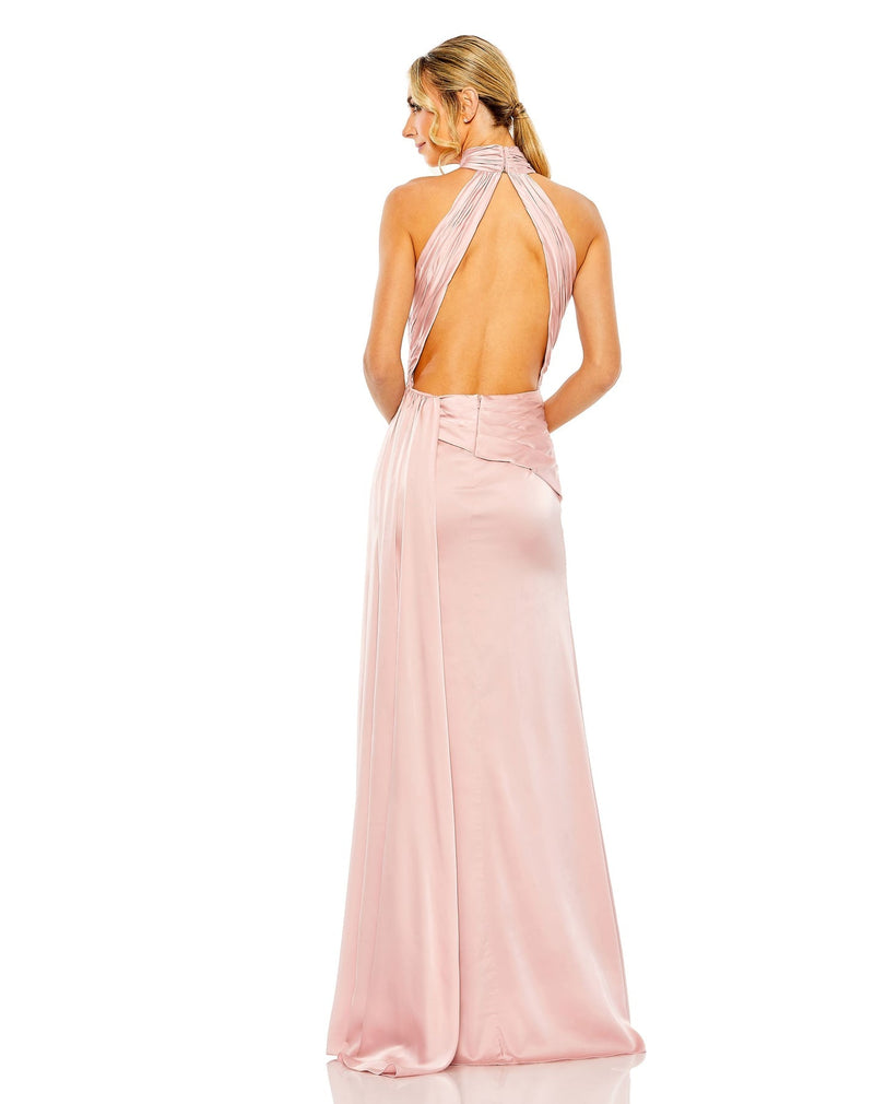 Available in Ocean & Shell Pink  Style #11642 Designer: Mac Duggal OPEN BACK HIGH NECK SIDE RUCHED GOWN back