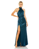 Available in Ocean & Shell Pink  Style #11642 Designer: Mac Duggal OPEN BACK HIGH NECK SIDE RUCHED GOWN teal