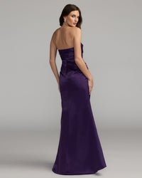 Mac Duggal #11653 dark purple satin gown back view