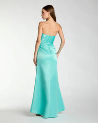 Mac Duggal Turquoise Blue Strapless Gathered High Slit Gown #11653 at SHAIDE 