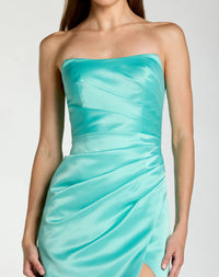 Mac Duggal Turquoise Strapless Gathered High Slit Gown #11653