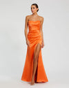 Mac Duggal Orange Strapless Gathered High Slit Gown #11653 