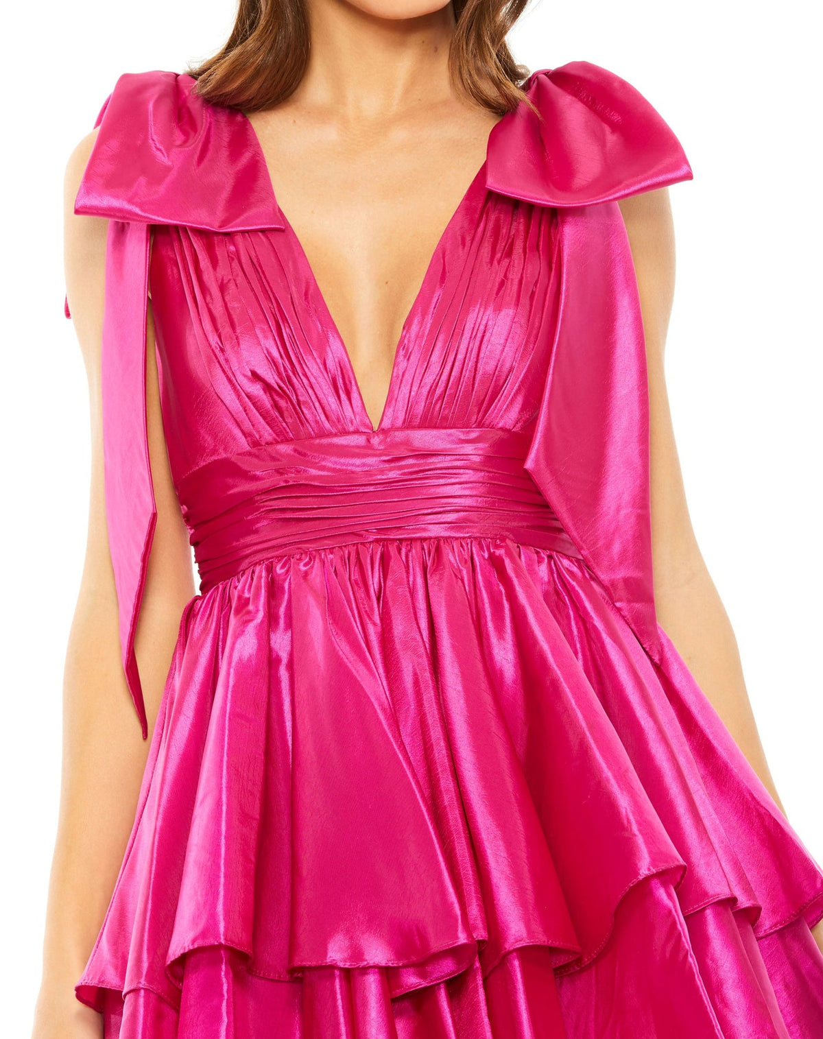 Oversized Bow Deep Ruffle Mini Dress - Black