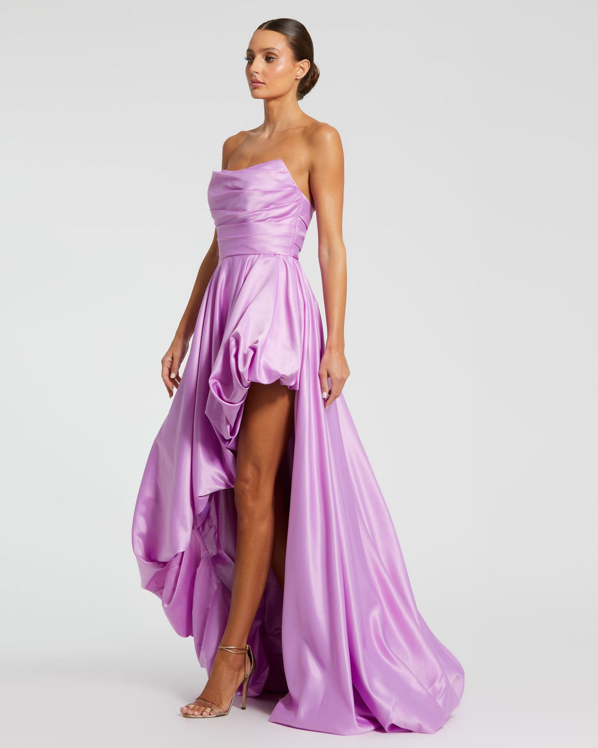 Strapless Ruched Hi Low Dress - Emerald Green