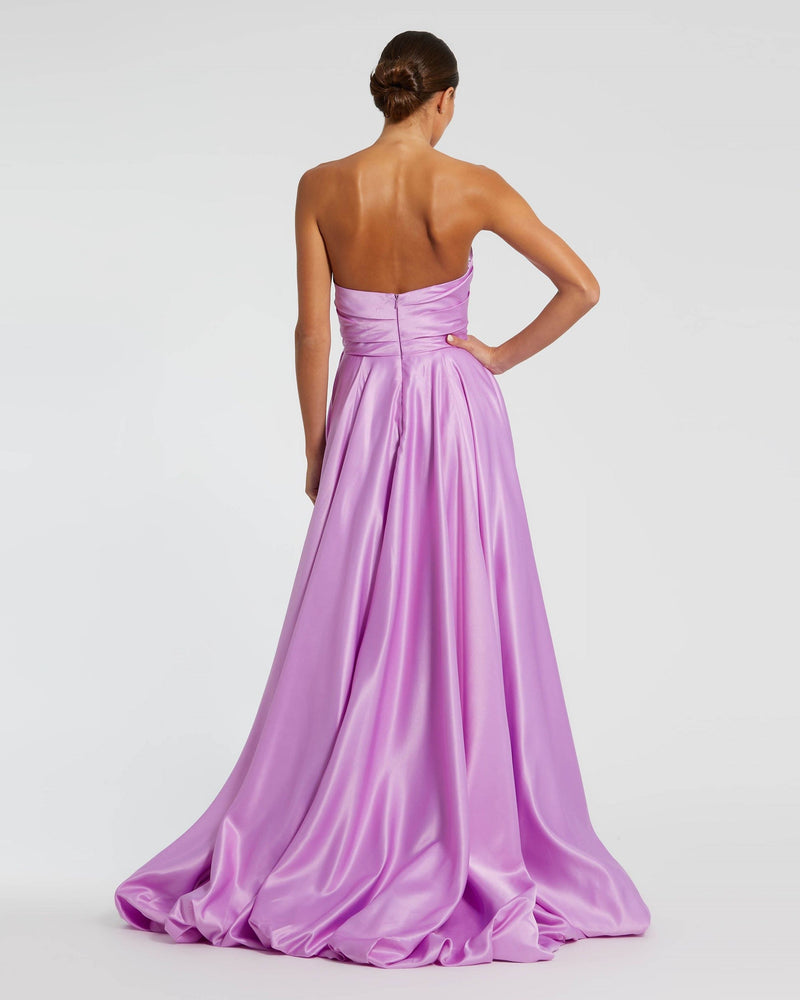 Strapless Ruched Hi Low Dress - Black