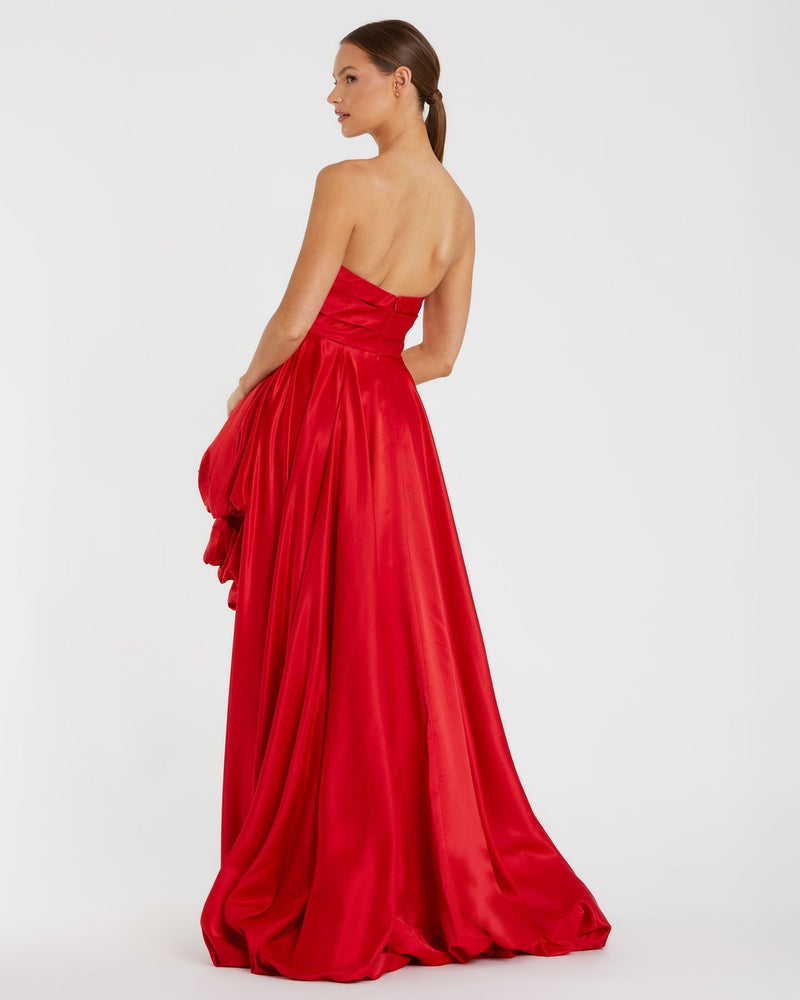 Strapless Ruched Hi Low Dress - Black