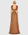 Ostrich feather detail cap sleeve cut out gown - Brown