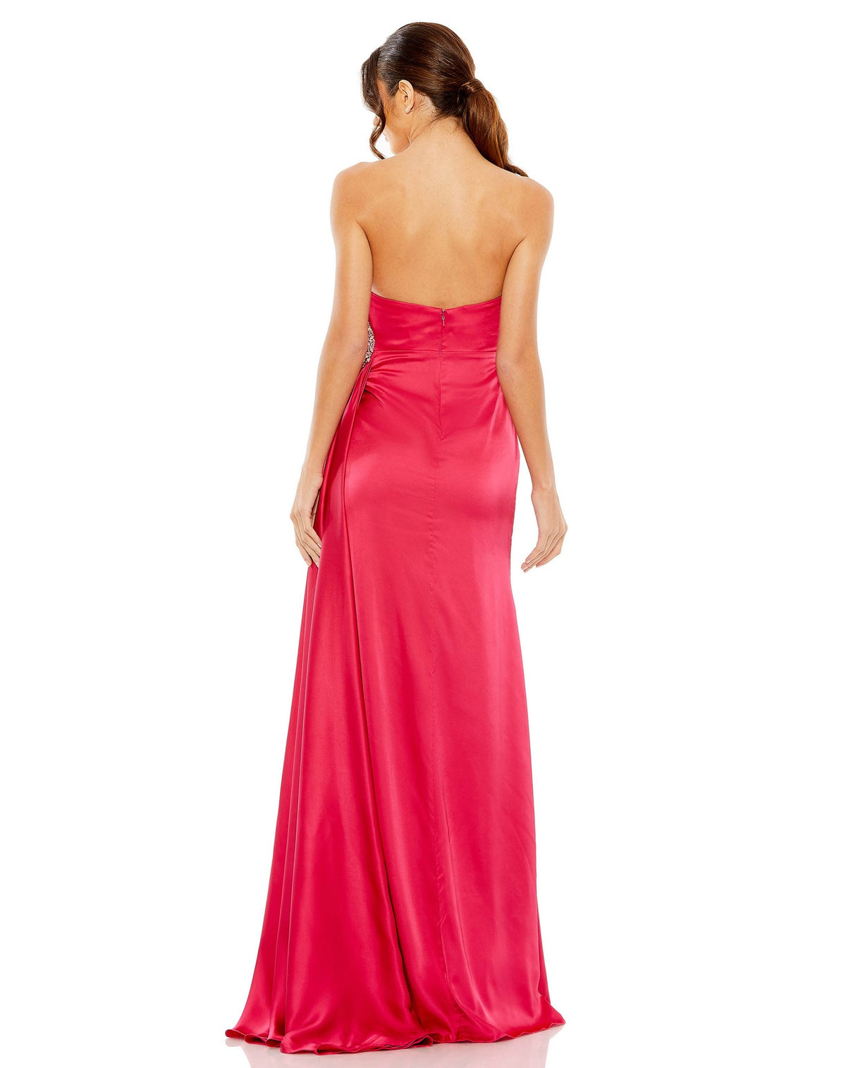 Mac Duggal Style #11691 Strapless ruched corset crystal embellished gown - Pink backless dress