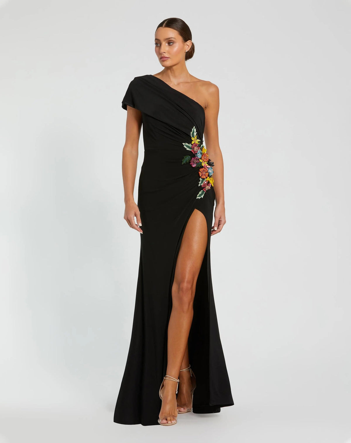 Mac Duggal Black One Shoulder Beaded Jersey Gown Black #11769