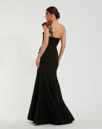 Off The Shoulder Embroidered Mermaid Gown - Black Floral