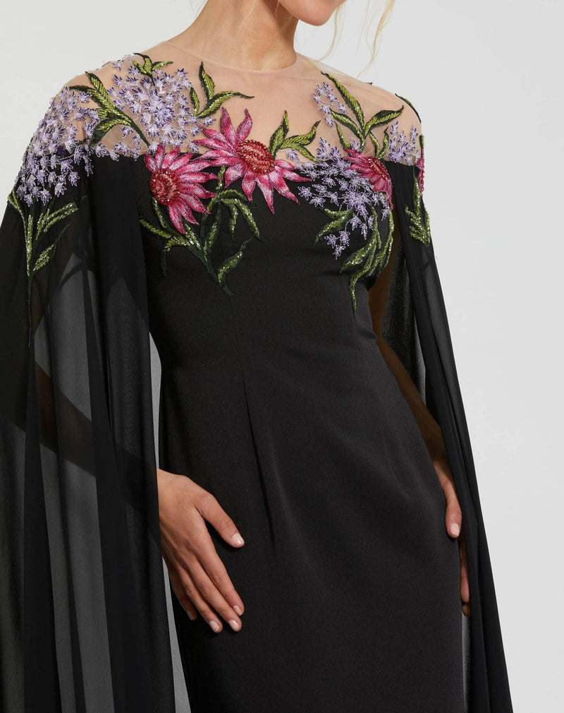 Mac Duggal #11798 Sheer Cape Gown with Beaded Embroidery - Black | 10% Off Your First Order | Shaide - Shop Women's Evening Dresses Online Shaide Boutique Mac Duggal #11798 Sheer Cape Gown with Beaded Embroidery - Black | 10% Off Your First Order | Shaide - Shop Women's Evening Dresses Online Shaide Boutique