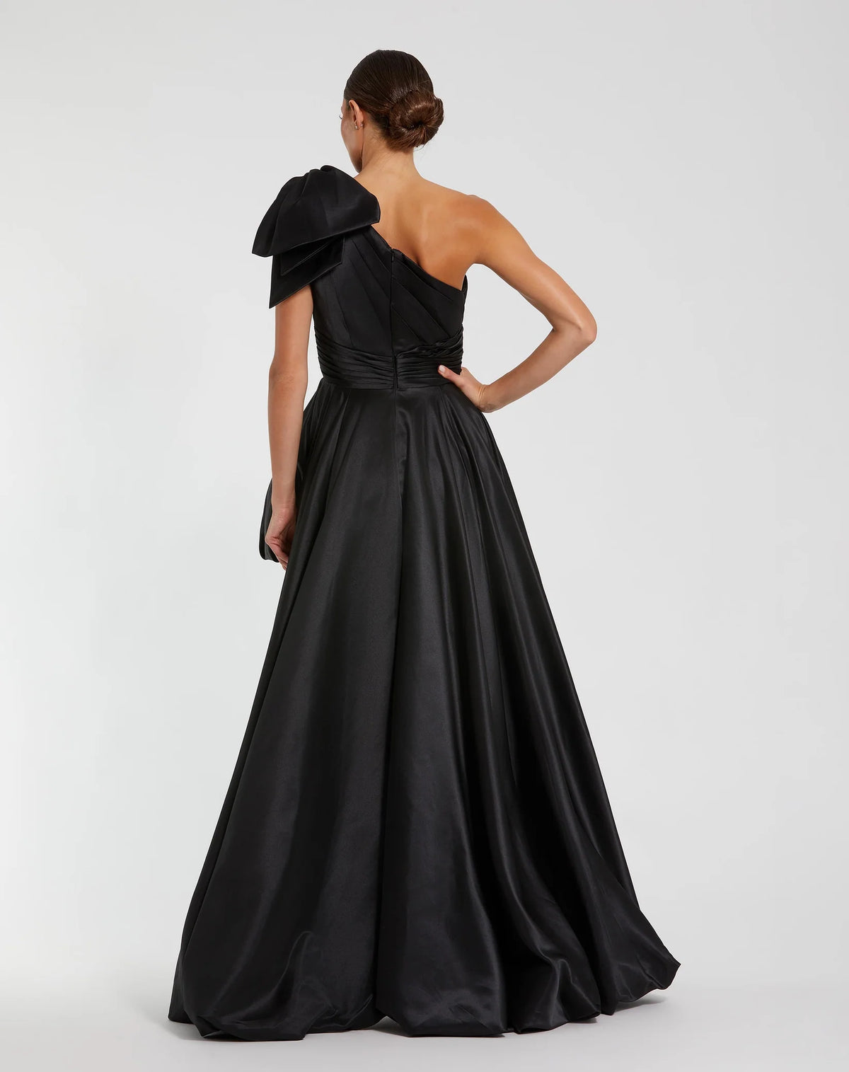 Satin One Shoulder Bow Gown - Ice Blue
