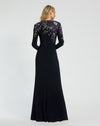 Embellished Long Sleeve Fitted Jersey Gown - Midnight